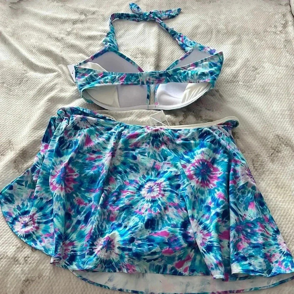 Coco Contours Cameo Halter Bra Sized Underwire Push Up Bikini All Over Tie Dye - Picture 5 of 6